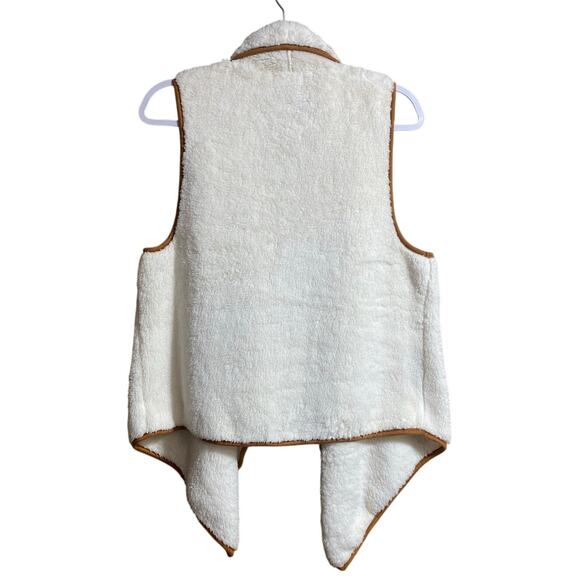 Song N Spirit Sherpa Tiered Layered Vest Large Cream White Brown Cozy - Picture 2 of 6